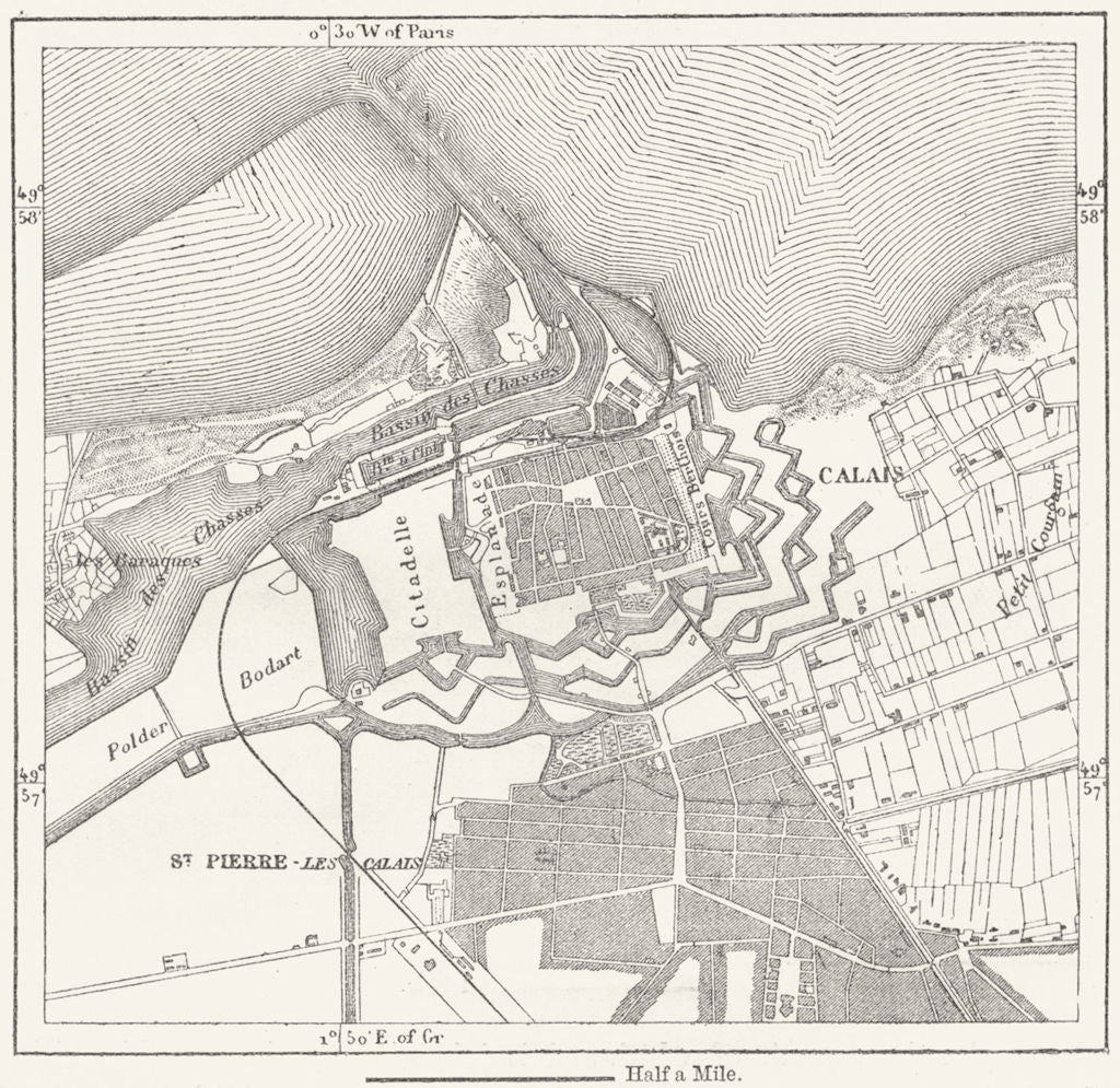FRANCE. Calais, sketch map c1885 old antique vintage plan chart